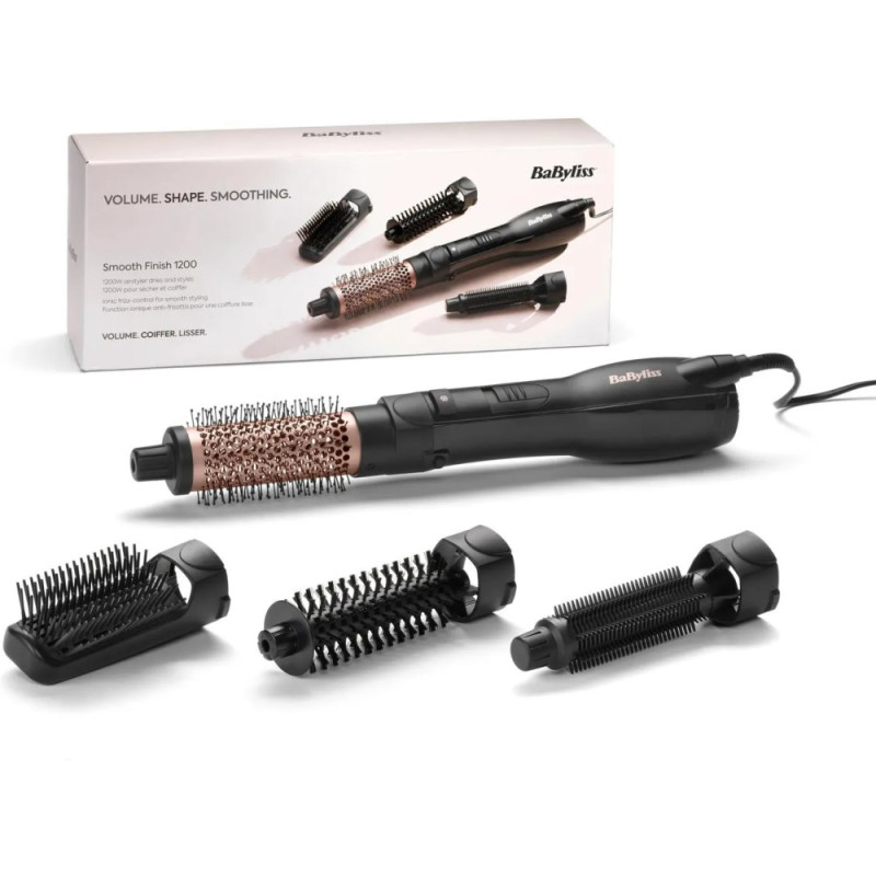 BaByliss Фен-щітка Smooth Finish, 1200Вт, 3 режими, іоніз-я, хол. обдув, кераміка, чорний (AS122E)