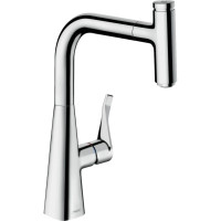 Hansgrohe Смеситель для кухни Metris Select, дл.излива - 208мм, поворотный, вытяжной, рычаг + кнопка, хром (14857000)