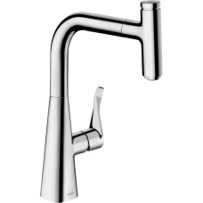 Hansgrohe sink tap Metris Select, spout lenght - 222mm, swivel, pull-out, button + handle, chrome (14857000)