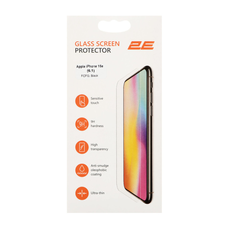 2E Захисне скло для Apple iPhone 16e (6.1), 2.5D FCFG, (1 Pack), чорна рамка (2E-IP-16E.-6.1-SMFCFG-BB)