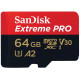 SanDisk Карта памяти microSD 64GB C10 UHS-I U3 R200/W90MB/s Extreme Pro V30 + SD (SDSQXCU-064G-GN6MA)