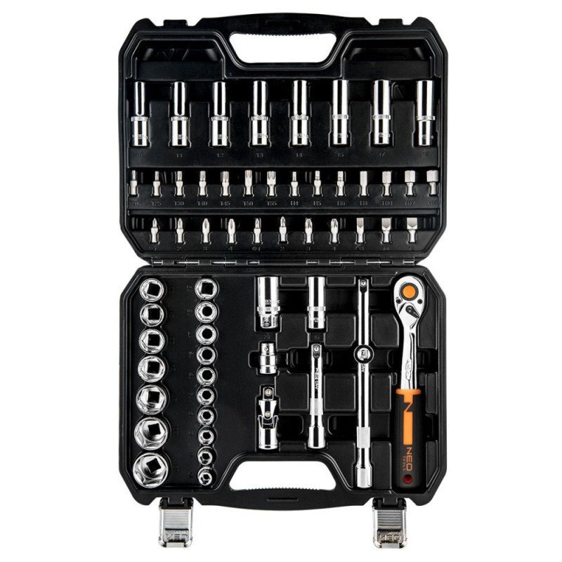 Neo Tools Набір інструментів, Набір торцевих головок, 58шт, 1/2", CrV, кейс (10-042)