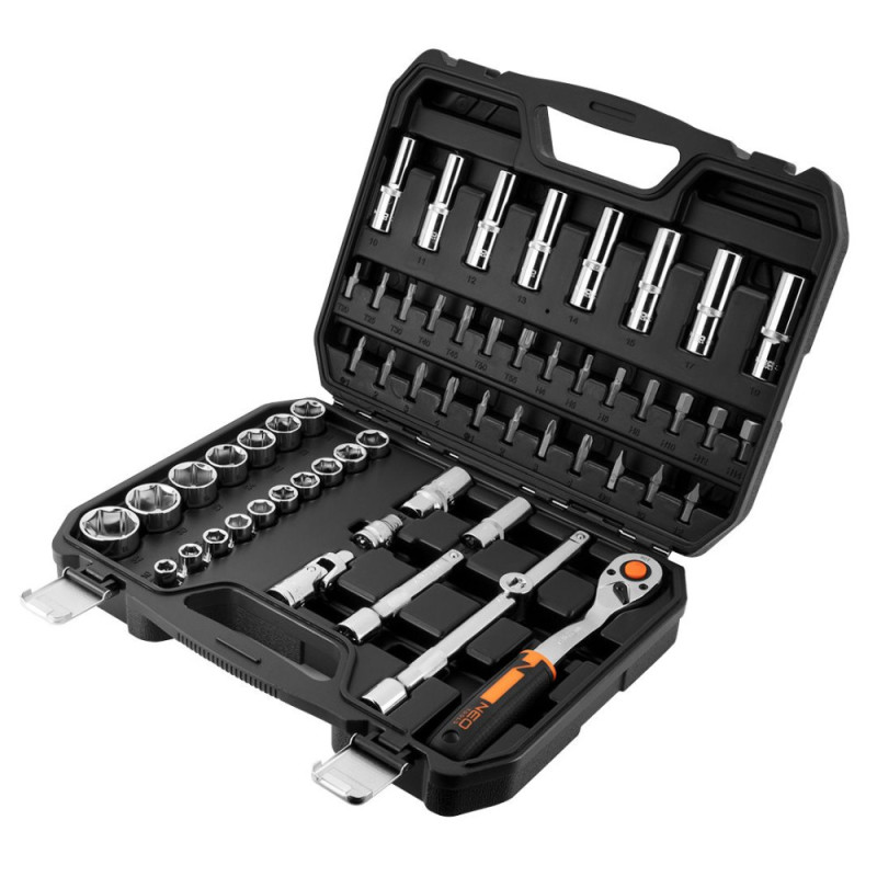 Neo Tools Набір інструментів, Набір торцевих головок, 58шт, 1/2", CrV, кейс (10-042)