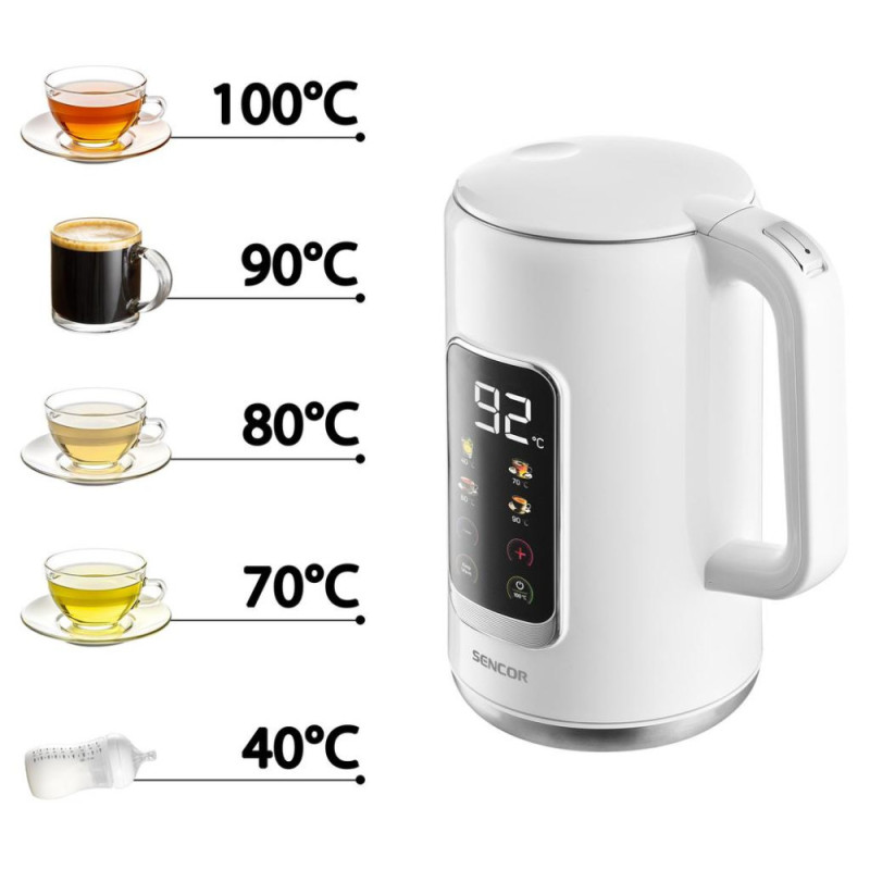 Sencor Электрочайник 1.7л, Strix, LED дисплей, двойные стенки, белый (SWK0950WH)