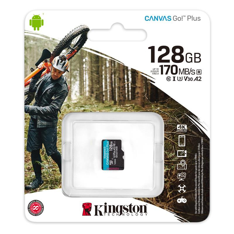 Kingston Карта пам'яті microSD 128GB C10 UHS-I U3 A2 R170/W90MB/s + SD (SDCG3/128GBSP)