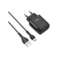 Зарядное устройство HOCO C72Q Glorious USB QC3.0 + cable USB to USB-C 18W Black (6931474732545)