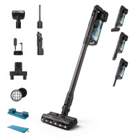 Philips Пилосос безпровідний Aqua Series 7000, вологе прибирання, конт пил -0.6л, автон. робота до 80хв, LED підствітка, турборежим, чорно-блакитний (XC7163/01)