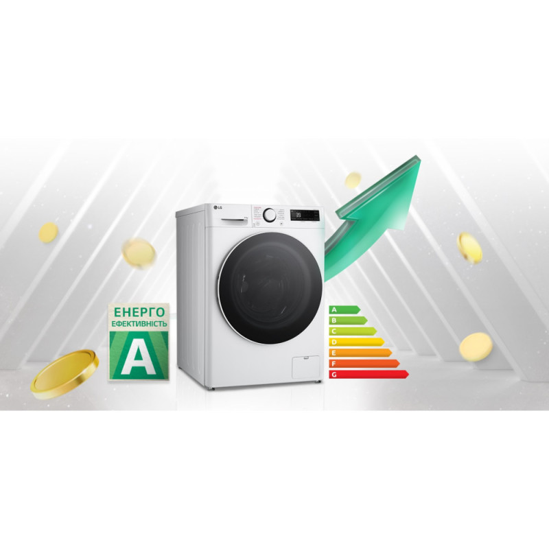LG Пральна машина фронтальна, 11кг, 1400, A, 57см, дисплей, пара, інвертор, білий (F4Y5ES0W)