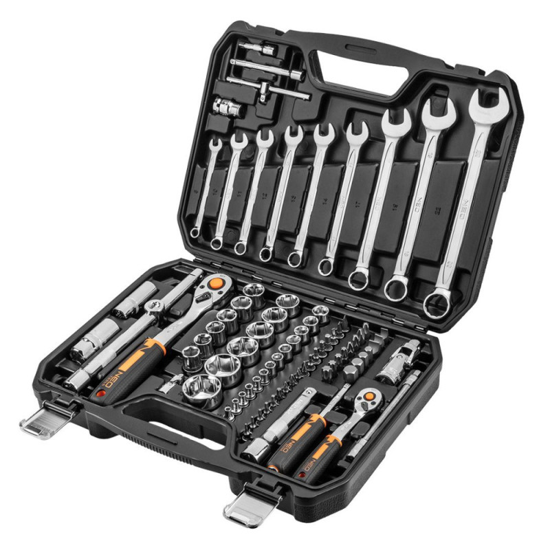 Neo Tools Tool set, 82pcs, 1/2 , 1/4 , CrV, case (10-059)