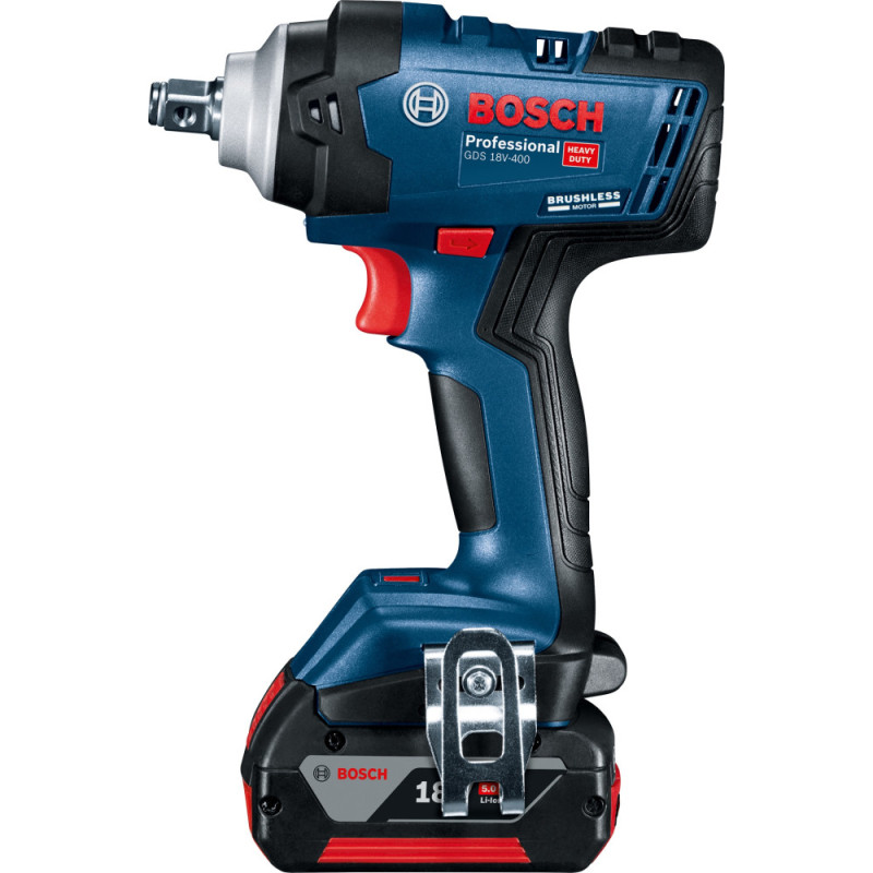 Bosch Cordless Impact Driver Professional GDS 18V-400, 2* 18 В GBA 5 Ah, 400 Nm, 0-2500 rpm, Charger GAL 18V-40, case, square, 1.87 kg (0.601.9K0.020)