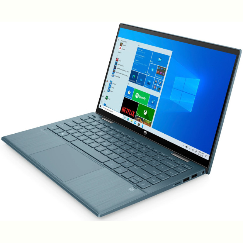 Ноутбук HP Pavilion x360 14-ek2021ua (A0NK4EA); 14" FullHD (1920x1080) IPS LED глянцевый сенсорный , Intel Core 3 100U (1.2 - 4.7 ГГц) , RAM 8 ГБ (Max 16 ГБ) , SSD 512 ГБ , Intel Graphics , без ОП , Wi-Fi , BT , веб-камера , DOS , 1.51 кг , синий , подсветка клавиатуры , сканер отпечатков пальцев