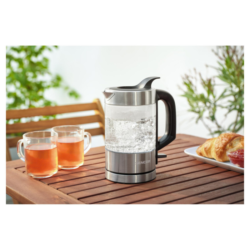 Sencor Електрочайник Sencor 0.5л, Strix, пластик, в комплекті 2 склянки + 2 ложки, скло, нерж. сталь (SWK160SS)