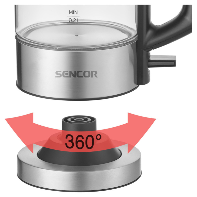 Sencor Електрочайник Sencor 0.5л, Strix, пластик, в комплекті 2 склянки + 2 ложки, скло, нерж. сталь (SWK160SS)