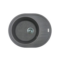 Adamant Kitchen sink Ovum, artificial stone, oval, with drainboard, 615х495х200mm, bowl - 1, over-mounted, grey (000008379)
