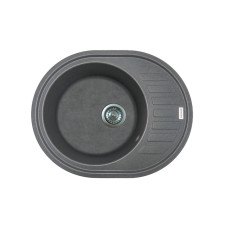 Adamant Kitchen sink Ovum, artificial stone, oval, with drainboard, 615х495х200mm, bowl - 1, over-mounted, grey (000008379)