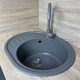 Adamant Kitchen sink Ovum, artificial stone, oval, with drainboard, 615х495х200mm, bowl - 1, over-mounted, grey (000008379)