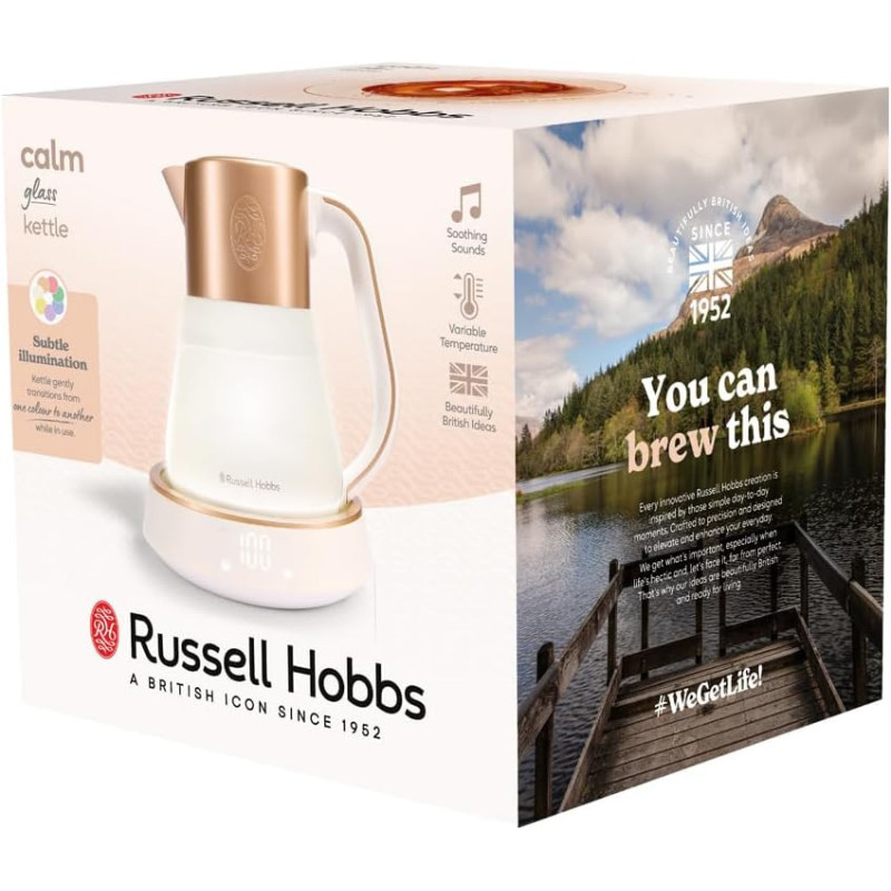 Russell Hobbs Electric kettle Calm, 1.7L, glass, white-copper (27450-70)
