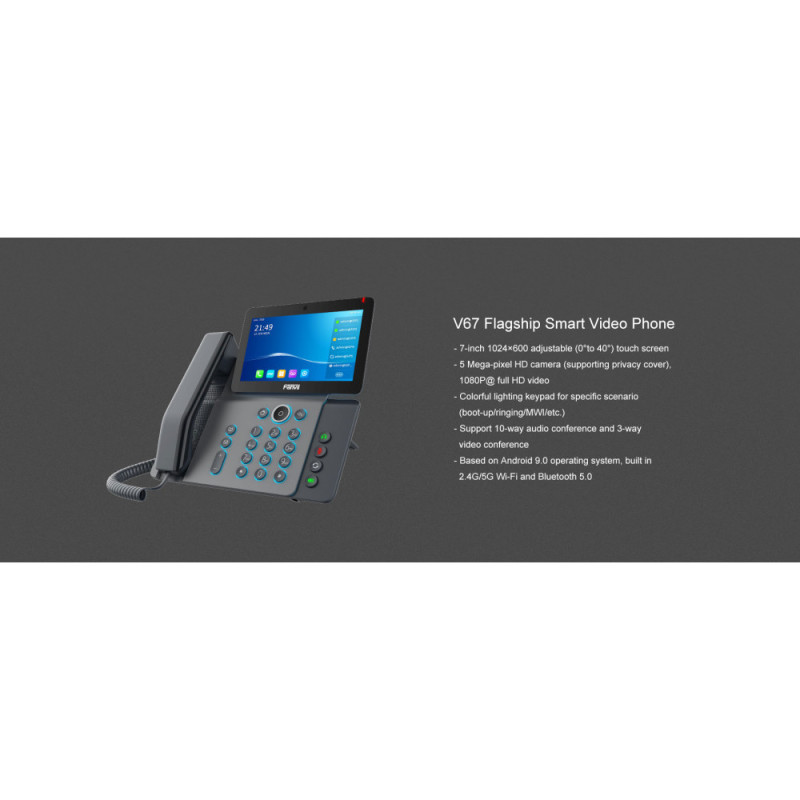 Fanvil Телефон IP V67 2xGE LAN, 1xUSB-A, BT, WiFi, SIP, VPN, PoE, 7" цветной экран, встроенная камера, Android