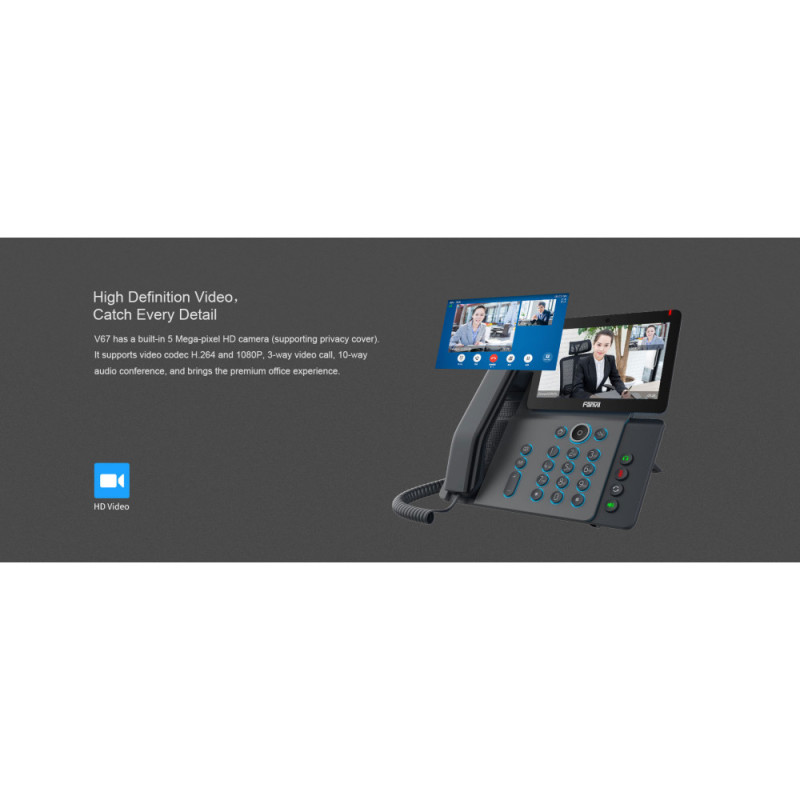 Fanvil Телефон IP V67 2xGE LAN, 1xUSB-A, BT, WiFi, SIP, VPN, PoE, 7" цветной экран, встроенная камера, Android