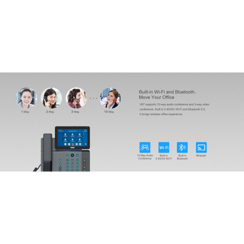 Fanvil Телефон IP V67 2xGE LAN, 1xUSB-A, BT, WiFi, SIP, VPN, PoE, 7" цветной экран, встроенная камера, Android