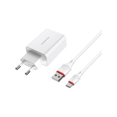 Зарядное устройство BOROFONE BA21A Long Journey USB QC3.0 + cable USB to USB-C 18W White (6931474702487)