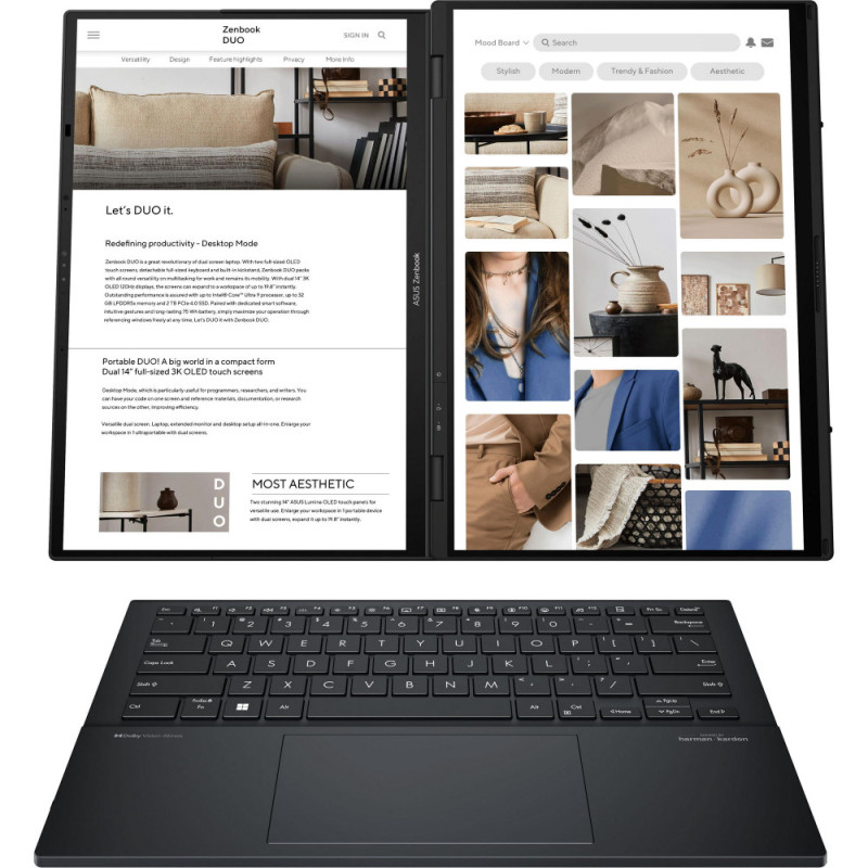 ASUS Ноутбук Zenbook DUO UX8406CA-QL214X 14" FHD OLED, Intel Ultra 7 255H, 32GB, F2TB, UMA, Win11P, Сірий (90NB14X1-M00BR0)
