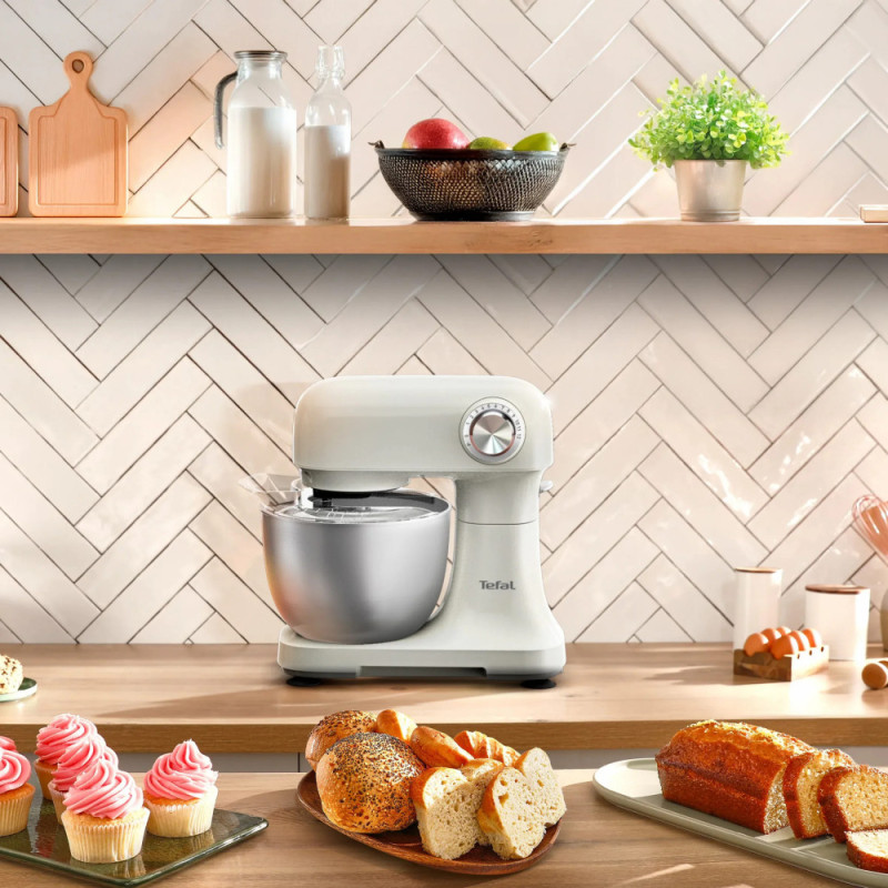 Tefal Міксер Tefal планетарний Bake Easy 500Вт, насадки-3, чаша-нерж., метал, 3.5л, бежевий (QB140AF0)