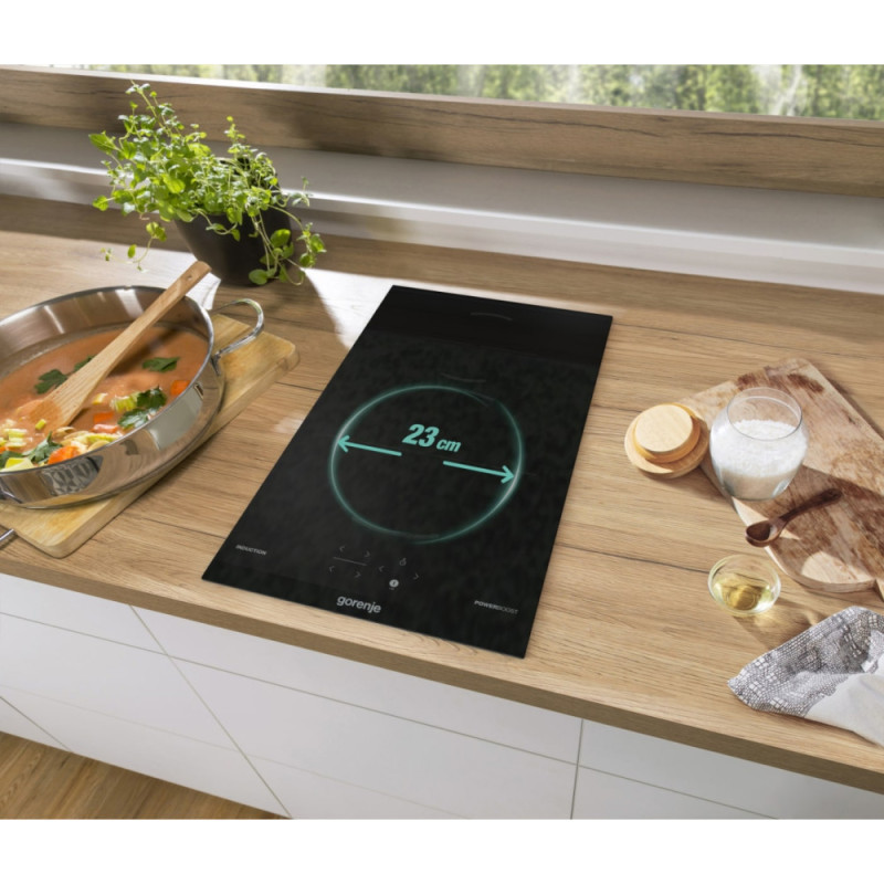 Gorenje Варочная поверхность индукционная, 30см, Домино, PowerBoost, TouchControl, объединение конфорок, черный (GI3201BC)