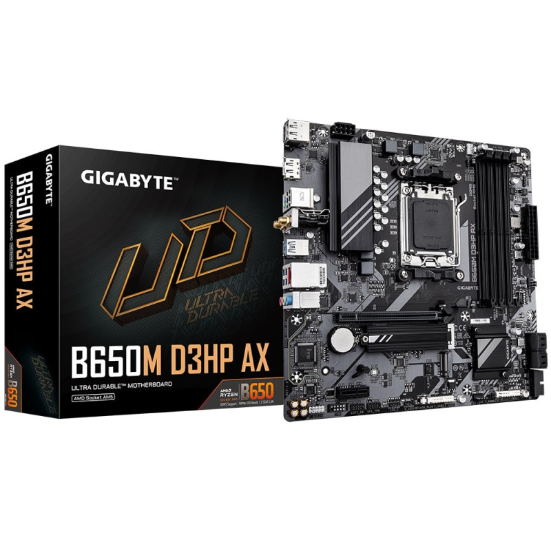 Gigabyte Материнська плата B650M D3HP AX sAM5 B650 4xDDR5 M.2 HDMI DP mATX (B650M_D3HP_AX)
