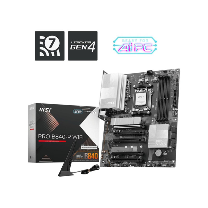 MSI Motherboard PRO B840-P WIFI sAM5 B840 4xDDR5 M.2 HDMI WiFi BT ATX (911-7E57-001)