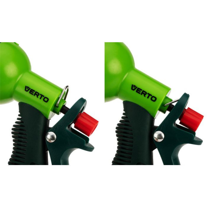 Verto Зрошувач ручний, пістолетний, 1/2"-3/4", 6 функцій, регулювання напору / розпилу води, тримач двокомпонентний (15G714)