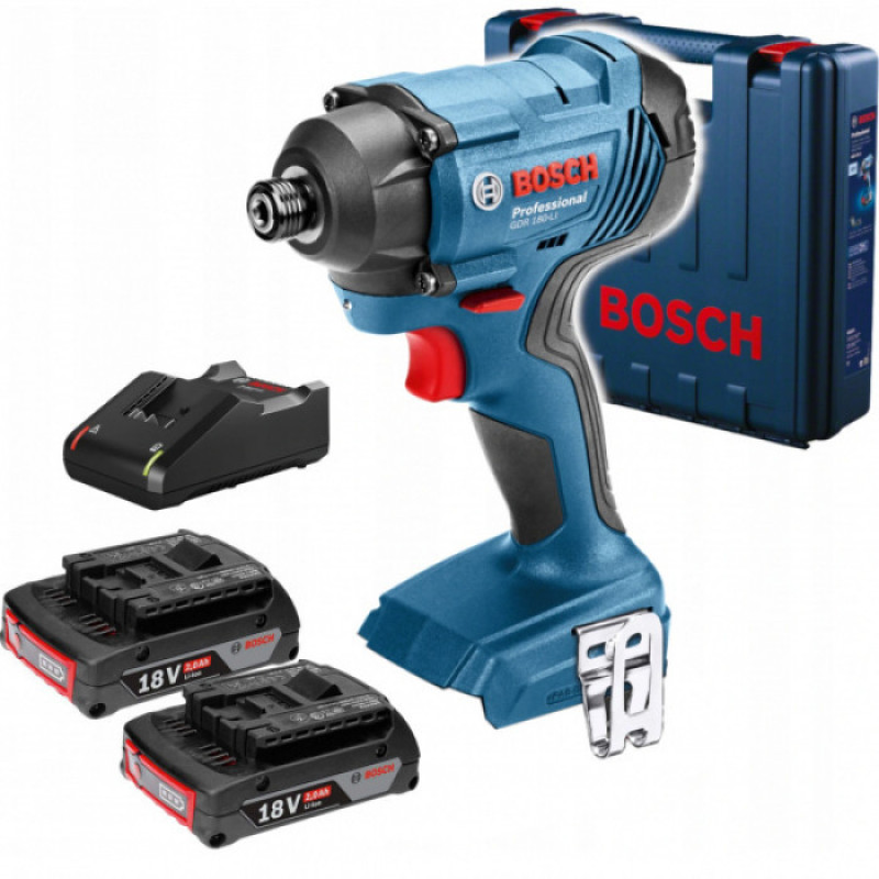 Bosch Гайковерт ударний GDR 180-Li, акум., 2х18 В, 160 Нм, 1/4 , 1.1кг, кейс (0.601.9G5.123)