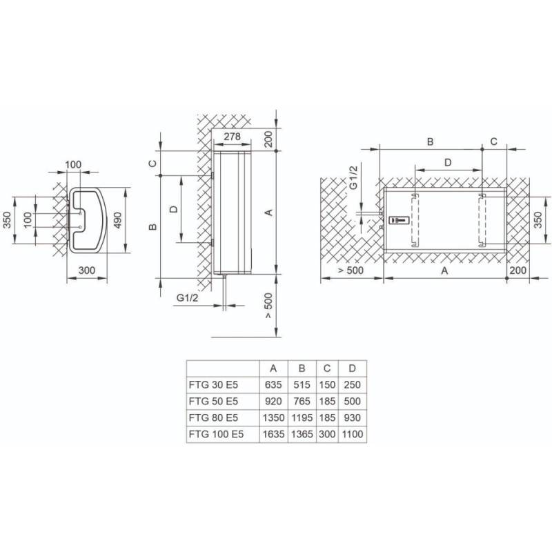 Tiki Electric water heater flat FTG, 100L, 2kW, universal mounting, electr. control, C, white, 700154 (FTG100E5SUPR_TIKI)