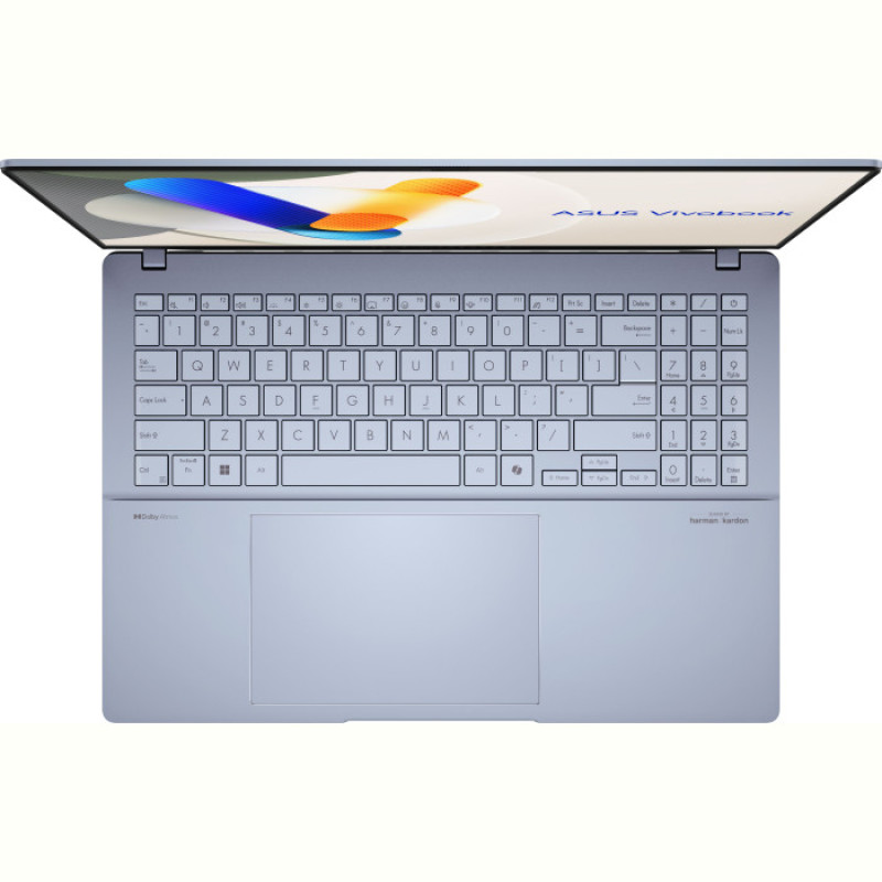 Ноутбук Asus Vivobook S 16 OLED S5606MA-MX088 (90NB12E1-M005S0); 16" 3.2K (3200x2000) OLED глянцевый 120 Гц , Intel Core Ultra 5 125H (3.6 - 4.5 ГГц) , RAM 16 ГБ (Max 16 ГБ) , SSD 512 ГБ , Intel Arc Graphics , без ОП , Wi-Fi , BT , Без ОС , US MIL-STD 810H , TPM , металл , 1.5 кг , голубой , подсветка клавиатуры