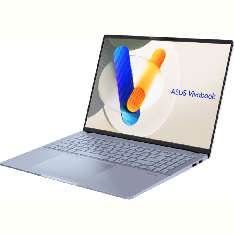 Ноутбук Asus Vivobook S 16 OLED S5606MA-MX088 (90NB12E1-M005S0); 16" 3.2K (3200x2000) OLED глянцевый 120 Гц , Intel Core Ultra 5 125H (3.6 - 4.5 ГГц) , RAM 16 ГБ (Max 16 ГБ) , SSD 512 ГБ , Intel Arc Graphics , без ОП , Wi-Fi , BT , Без ОС , US MIL-STD 810H , TPM , металл , 1.5 кг , голубой , подсветка клавиатуры