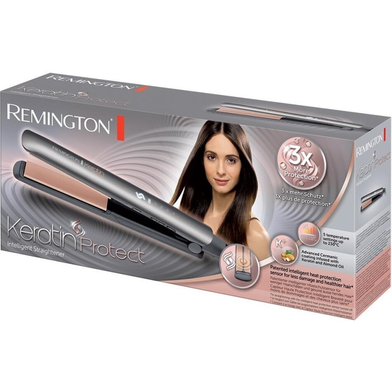 Remington Выпрямитель Keratin Protect, 55Вт, темп.режимов-5, 160-230С, керамика, серебристый (S8598)