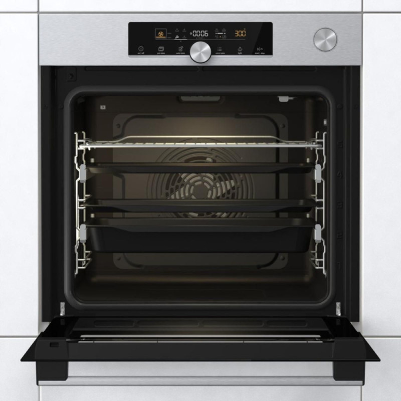 Gorenje Духова шафа електрична, 77л, A+, пара, приготув. на декількох рівнях, дисплей, нерж (BSA6747A04X)