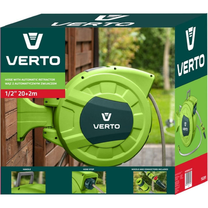 Verto automatic hose reel 20m+2m of 1/2  hose (15G891)