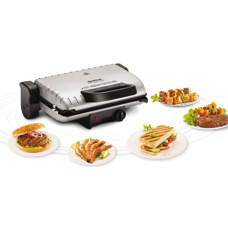 Tefal grill clamping Minute Grill, 1600W, temp. regimes-3, removable plates, 180degrees opening, metal (GC205012)