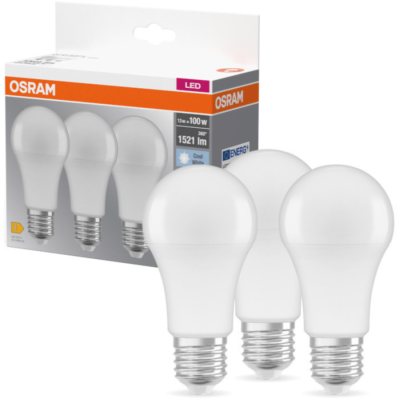 Osram Набір ламп 3шт LED E27 13Вт 4000К 1520Лм A60 (4058075819559)