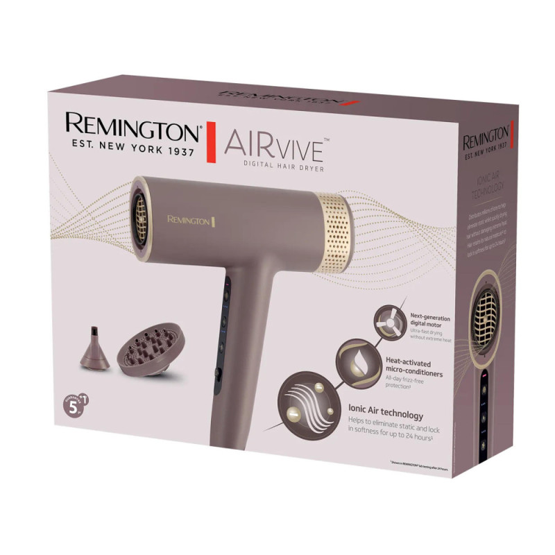 Remington Фен AIRvive, 1600Вт, 3 режими, дифузор, іоніз-я, хол. обдув, фіолетово-золотий (EC8930)