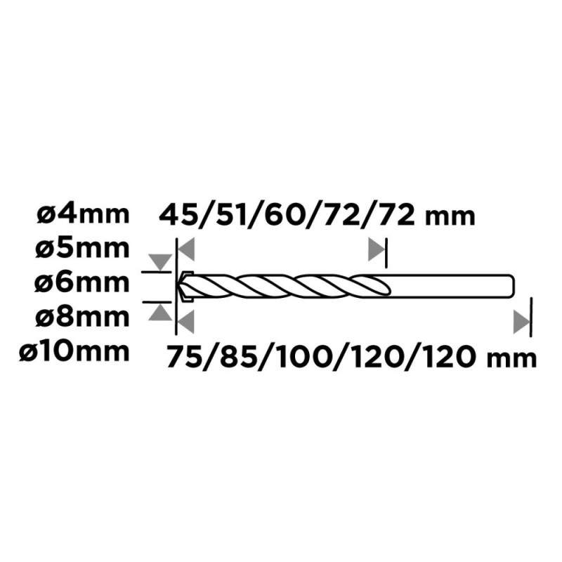 Graphite Набір свердел по бетону GRAPHITE 4-10мм, кейс, 5шт (56T215)