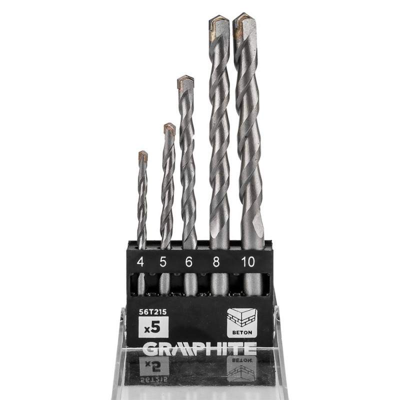 Graphite Набір свердел по бетону GRAPHITE 4-10мм, кейс, 5шт (56T215)