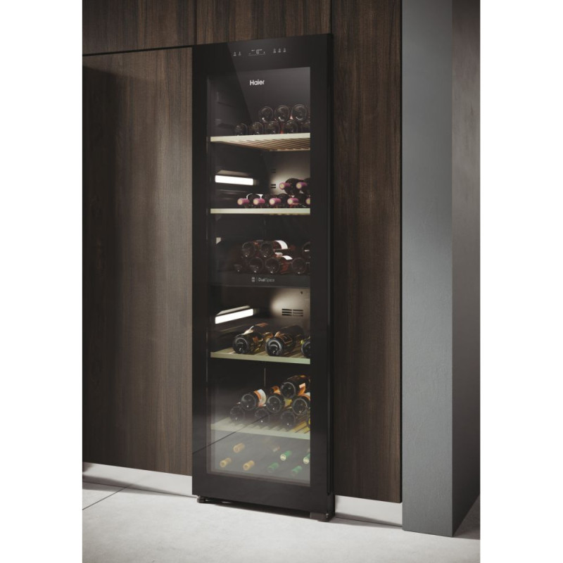 Haier Холодильник для вина, 190x59.5х71, холод.отд.-438л, зон - 2, бут-236, ST, дисплей, черный (HWS236GDGU1)