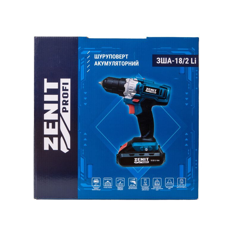 ZENIT Cordless screwdriver-drill USSA-18/2 Li Profi 18V 2x2A h 27Nm 0-400 1500rpm 1kg case (850855)