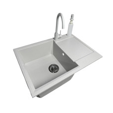 Adamant Kitchen set Horizon Medium, artificial stone, rectang., with drainboard, 700х500х230mm, bowl - 1, over-mounted, Old stone + mixer and dispenser (4824296104510)