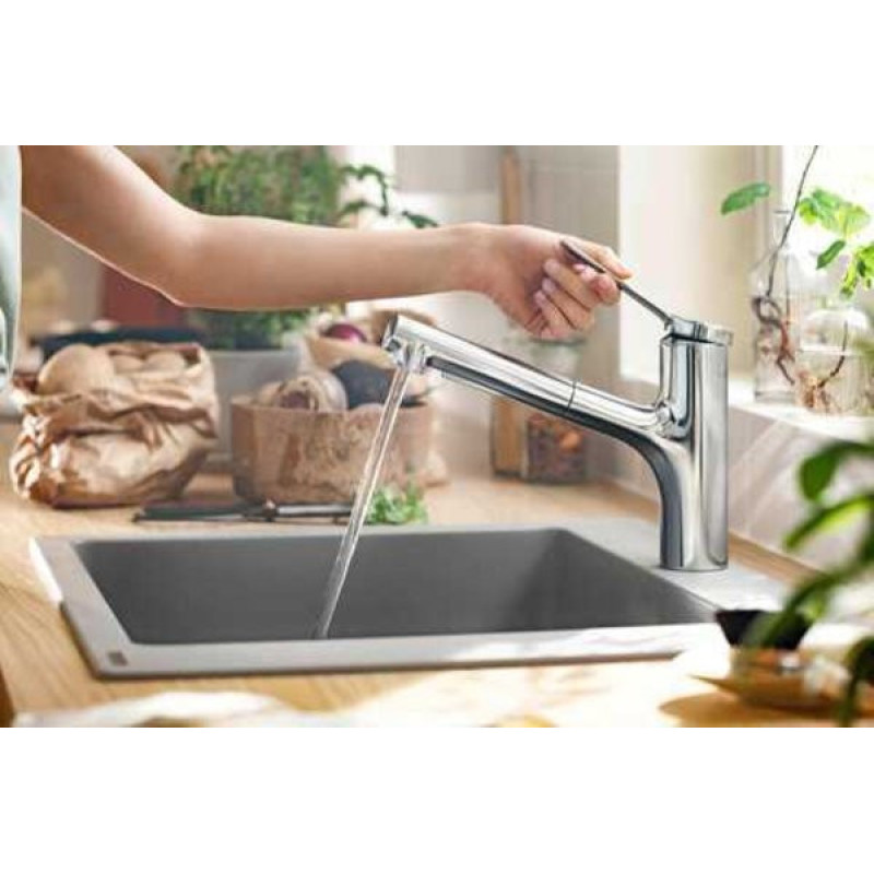 Hansgrohe Kitchen set, granite sink S520-F345 + tap Zesis M33, grey stone-steel (43356800)