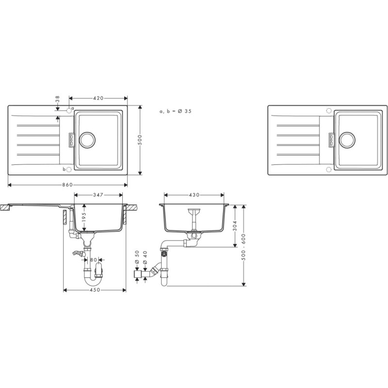 Hansgrohe Kitchen set, granite sink S520-F345 + tap Zesis M33, grey stone-steel (43356800)