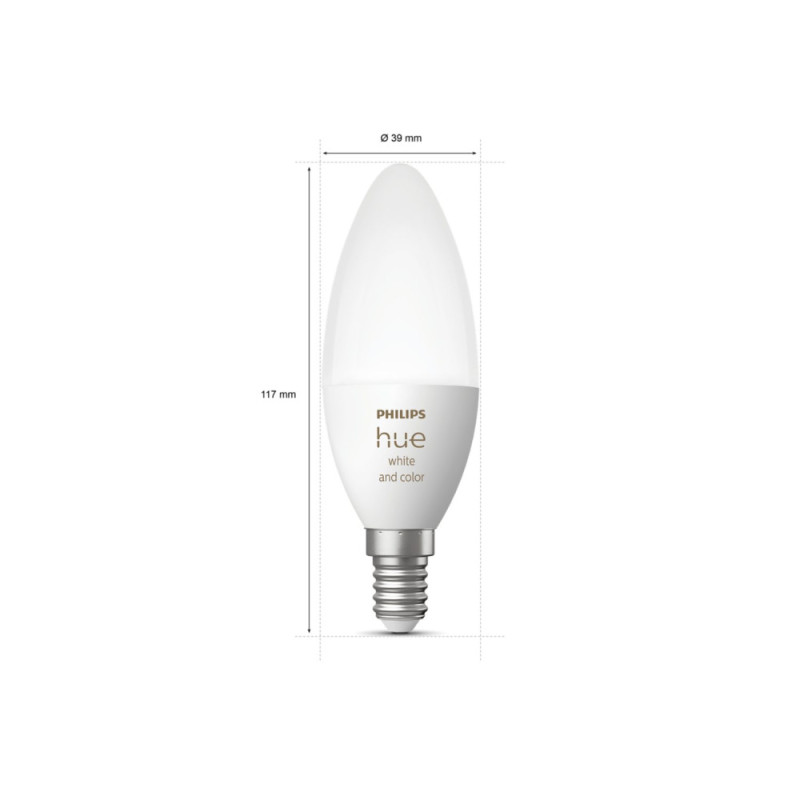 Philips Hue Smart bulb Hue E14, 5.3W, 2000K-6500K, RGB, ZigBee, Bluetooth, dimming, 2pcs (929002294205)