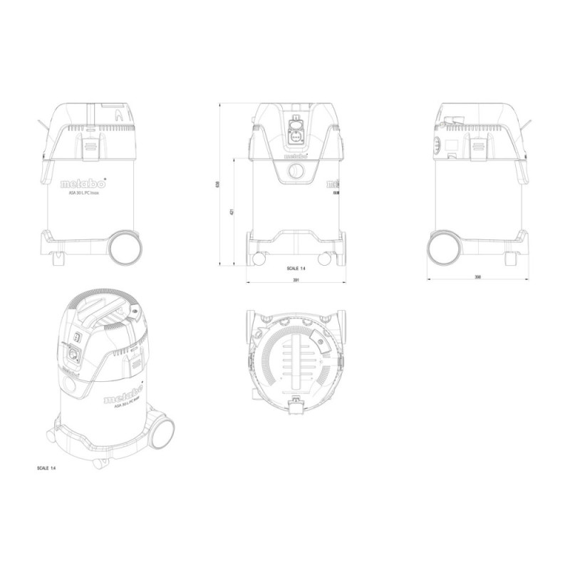 Metabo Professional vacuum cleaner ASA 30 L PC Inox, 1250 W, 210 mBar, container 30 l, 9.6 kg (602015000)